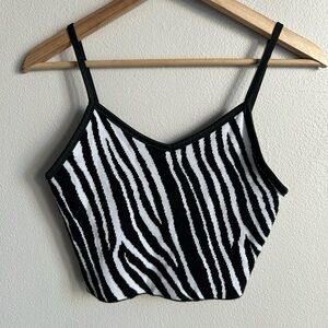Thinkable Zebra V Neck Cropped Black White Tank Top One Size